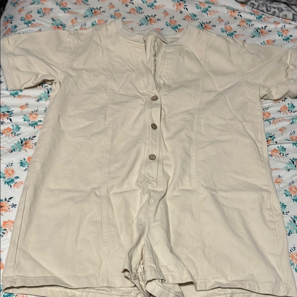 Beige Button-Down Romper